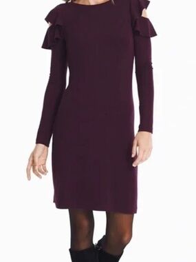 White House Black Market Plum Ruffle Cold-Shoulder Long-Sleeve Dress